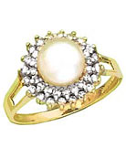 PEARL AND DIAMOND RING 14K
