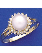 PEARL AND DIAMOND RING 14K