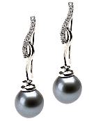 Pearl dangle earrings Black Tahitian sparkling diamonds E314B