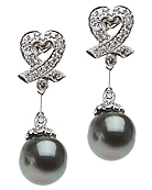 Pearl earrings black Tahitian Diamond hearts pearl drops